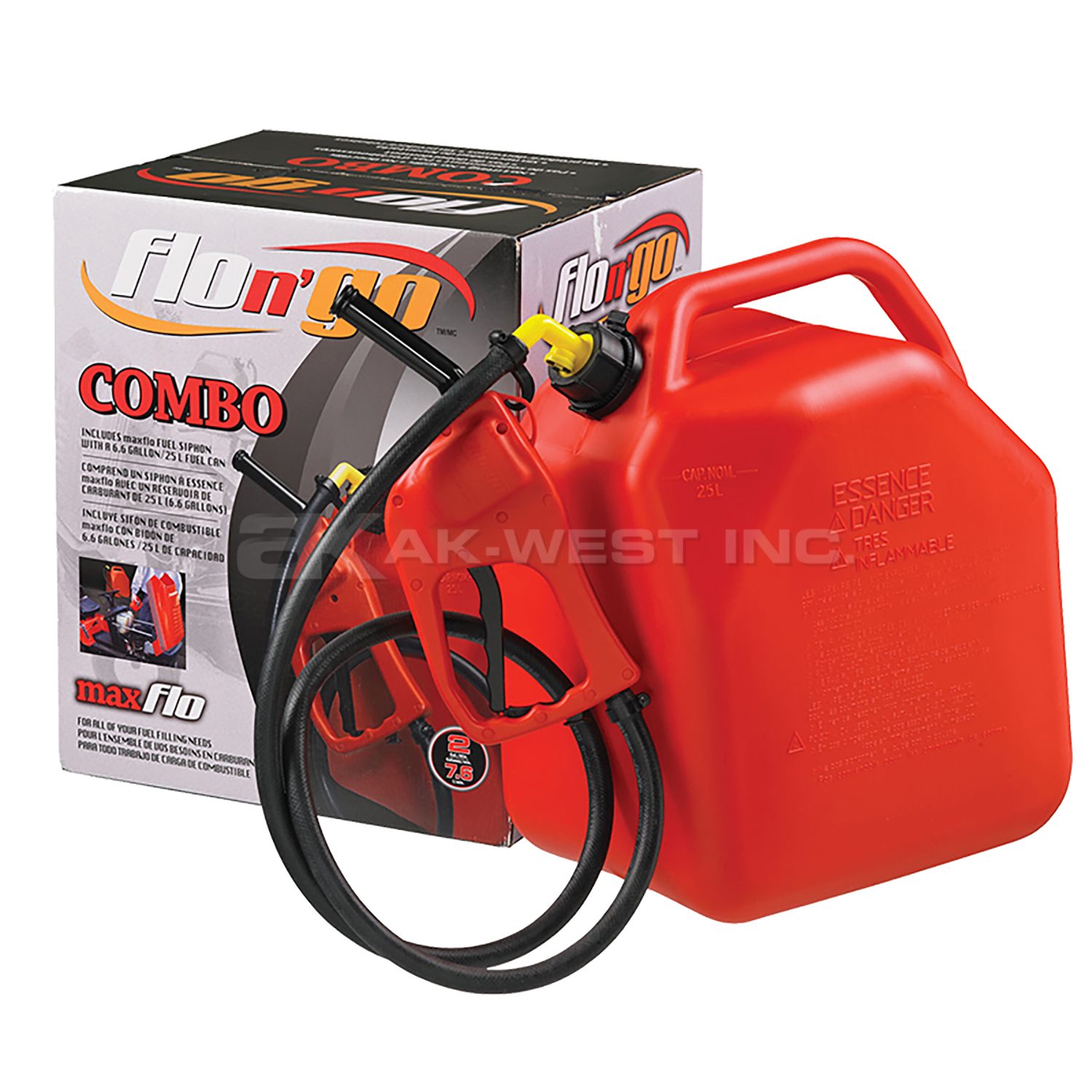 Red, Max Flow 25L Gasoline Can Combo w/ Flo n' Go MaxFlo Fuel Siphon