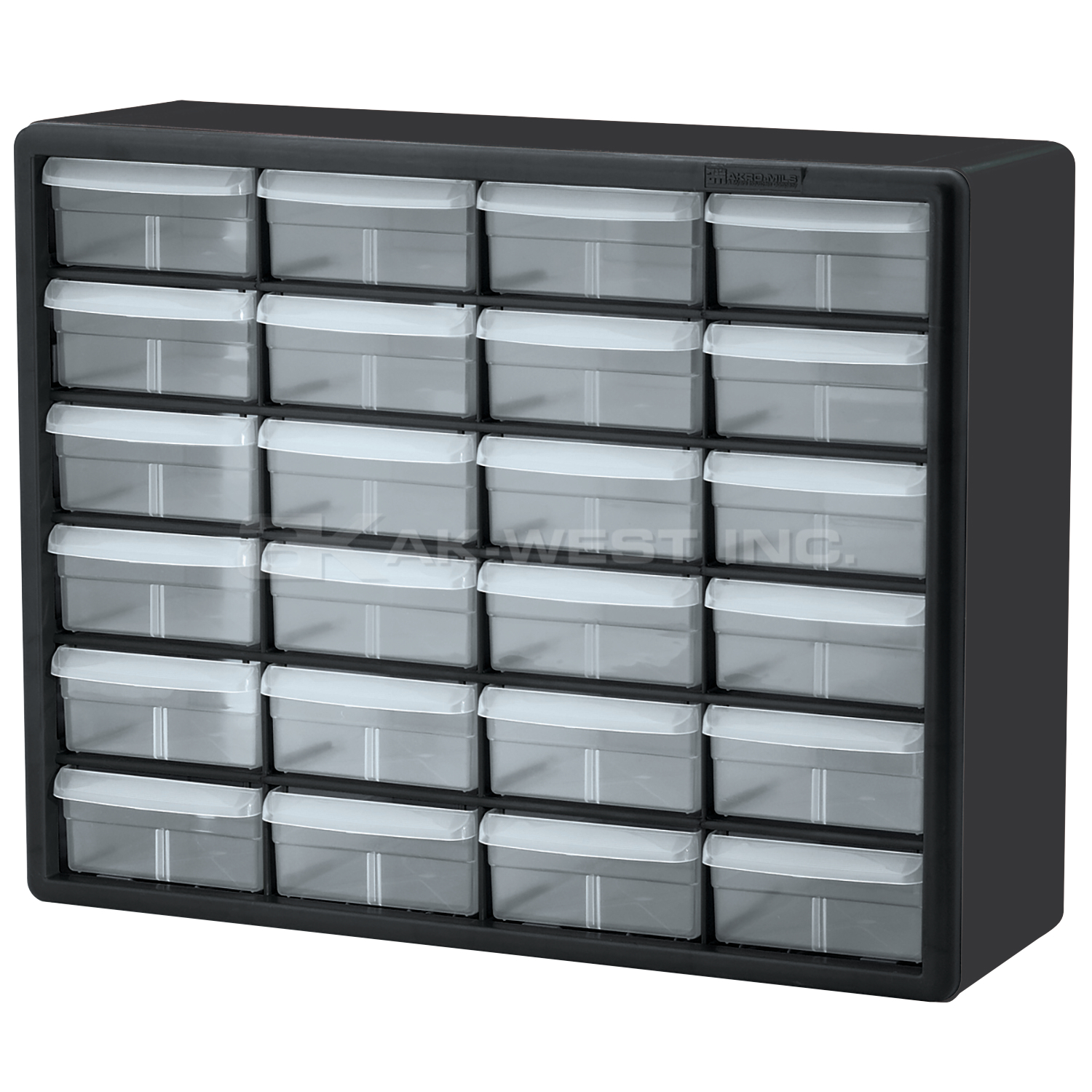 Black, 20" x 6-3/8" x 15-13/16" Plastic Storage Cabinet w/ 24 Drawers - Drawer Size 6" x 4-9/16" x 2-3/16"