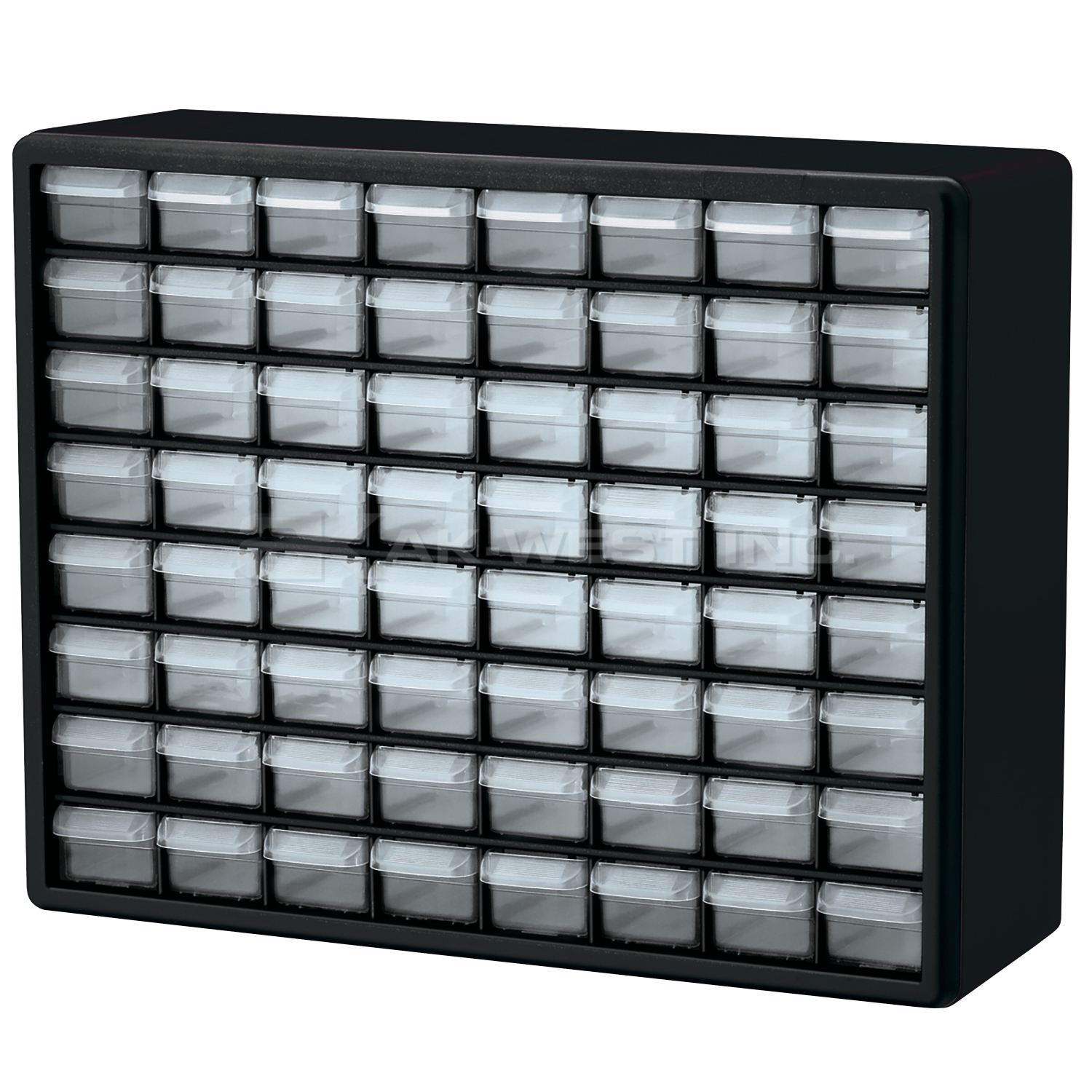 Black, 20" x 6-3/8" x 15-13/16" Plastic Storage Cabinet w/ 64 Drawers - Drawer Size 6" x 2-7/32" x 1-9/16"