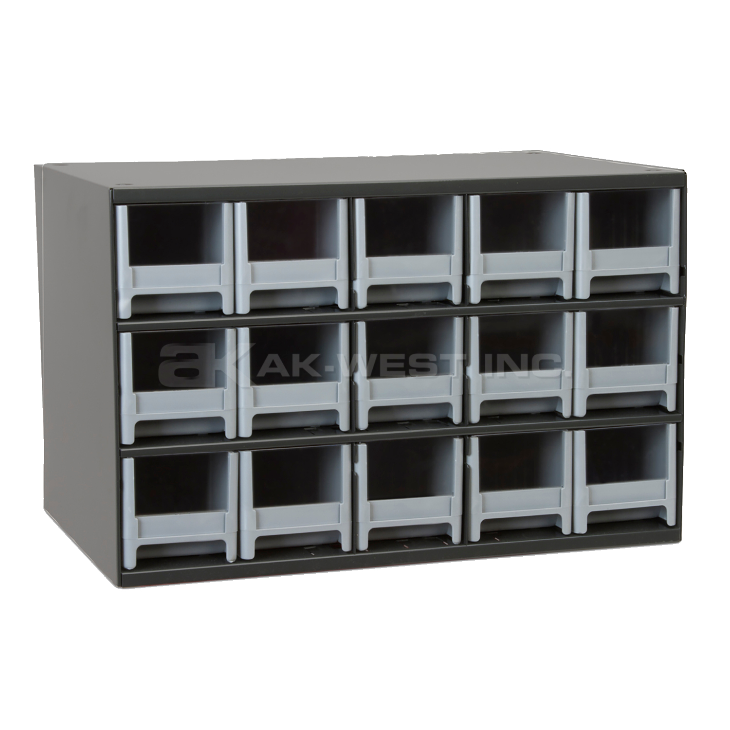 Grey, 17" x 11" x 11" Steel Modular Cabinet w/ 15 Drawers - Drawer Size 3-3/16" x 3-1/16" x 10-9/16"