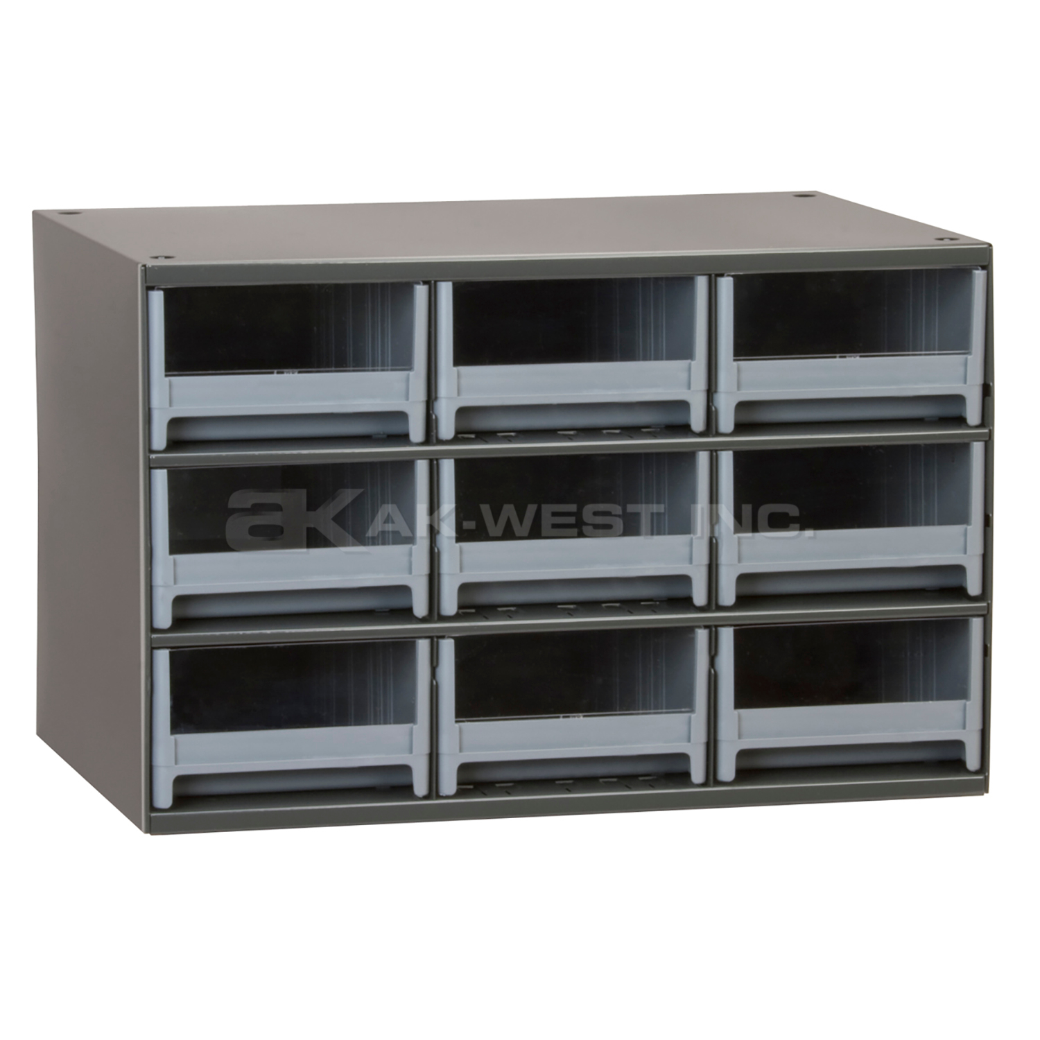 Grey, 17" x 11" x 11" Steel Modular Cabinet w/ 9 Drawers - Drawer Size 5-3/16" x 3-1/16" x 10-9/16"