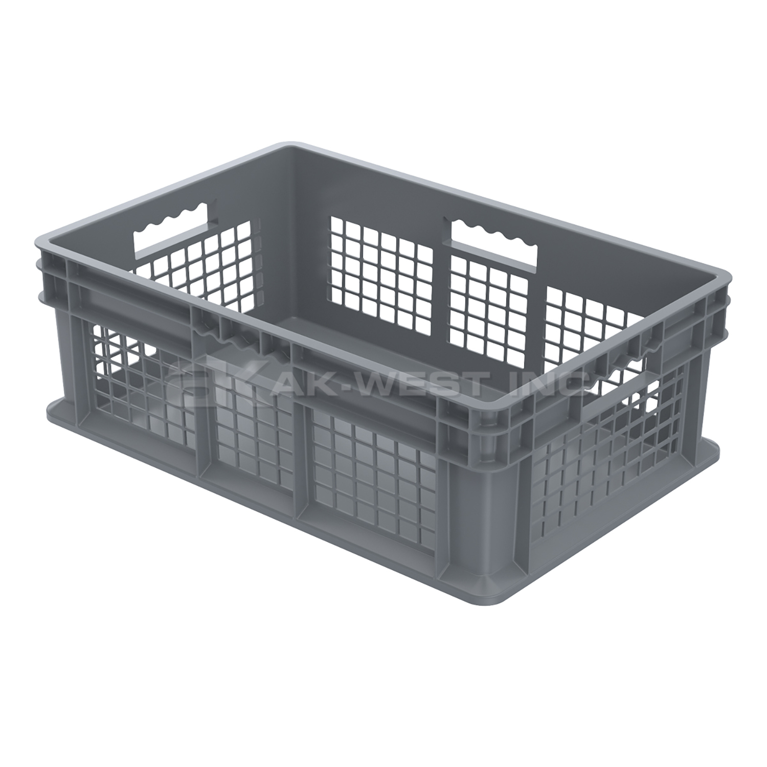 Grey, 23-3/4" x 15-3/4" x 8-1/4", Vented Side/Solid Base, Straight Wall Container (4 Per Carton)