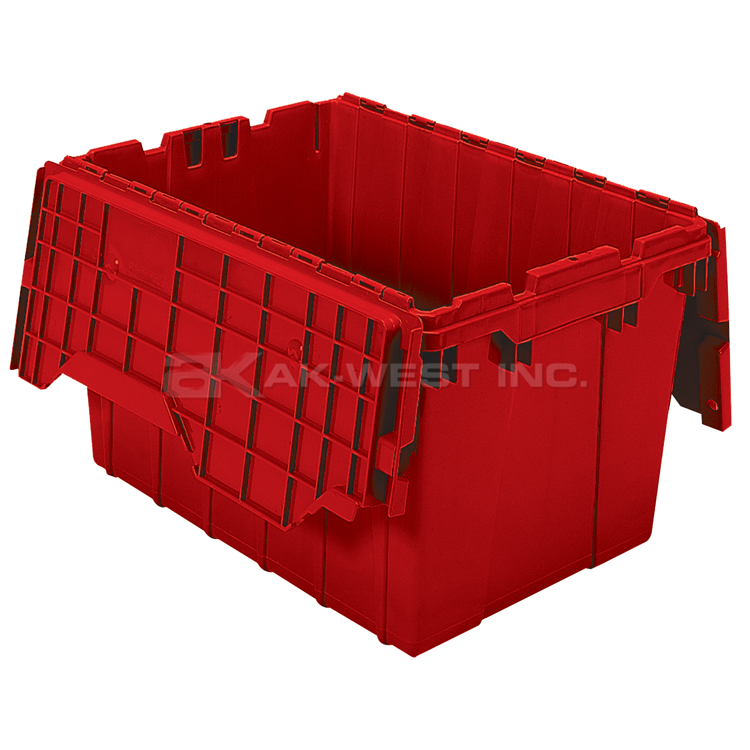 Red, 21" x 15" x 12" Attached Lid Container, Traction Bottom (6 Per Carton)