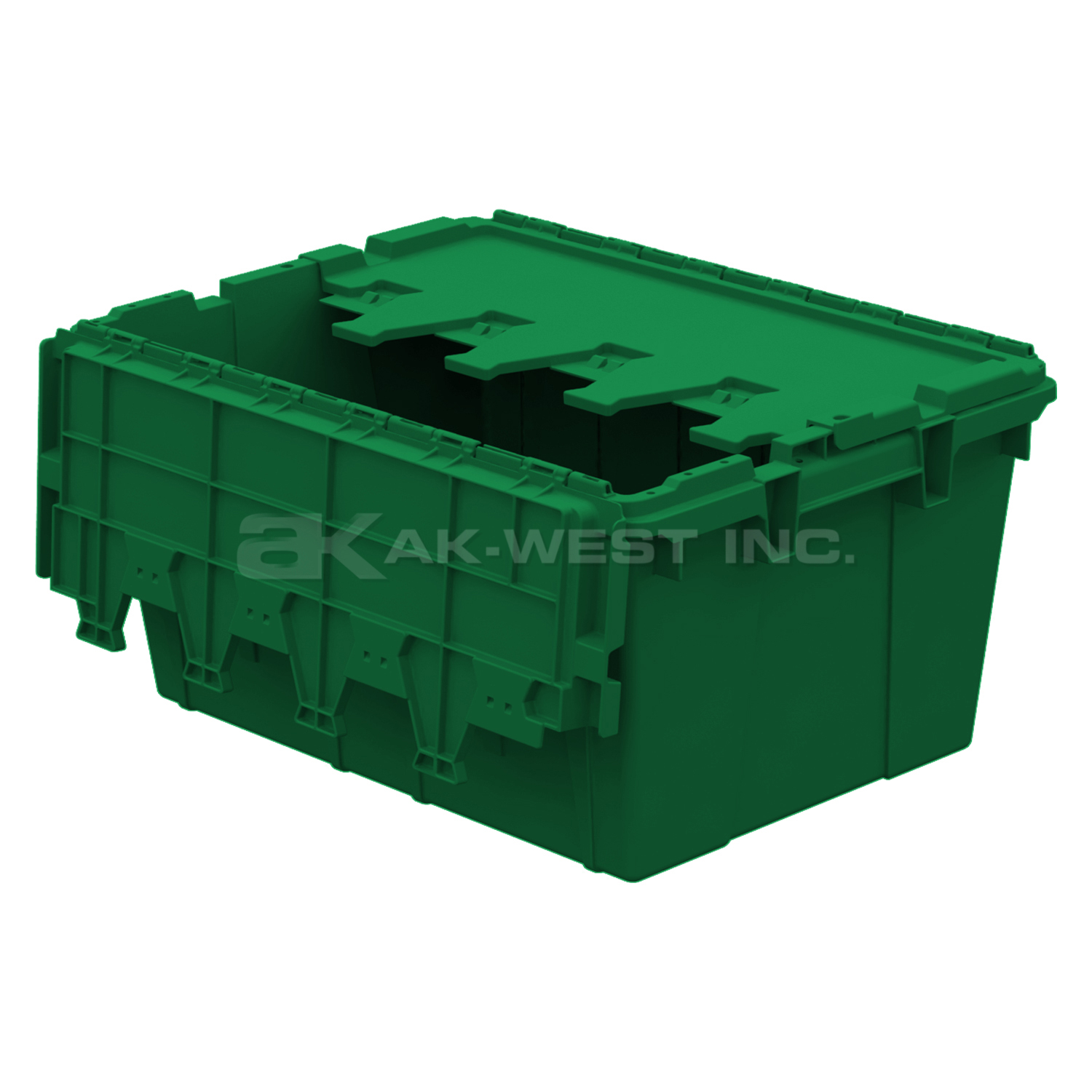 Green, 21" x 15" x 9" Attached Lid Container, Traction Bottom