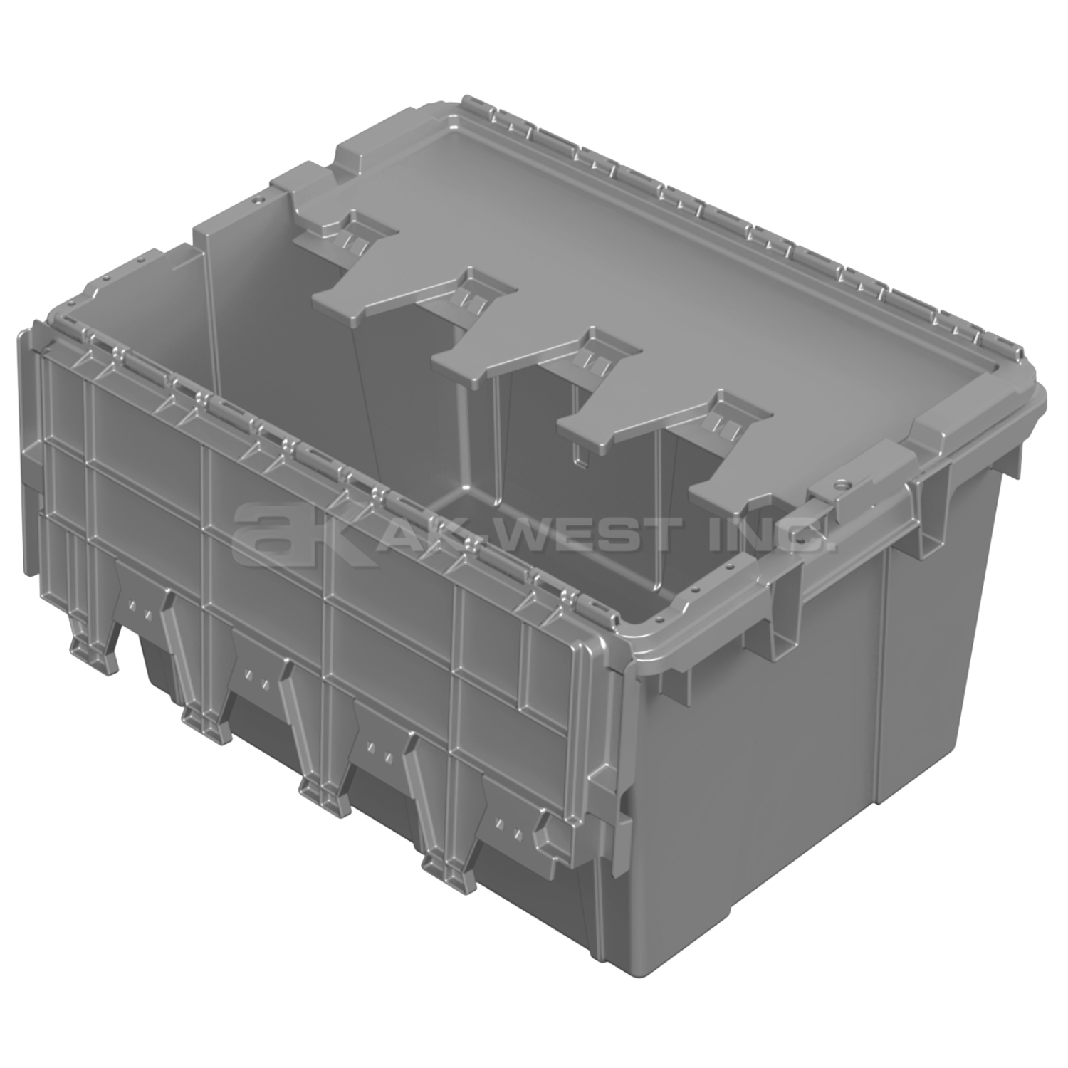 Grey, 21" x 15" x 12" Attached Lid Container, Traction Bottom