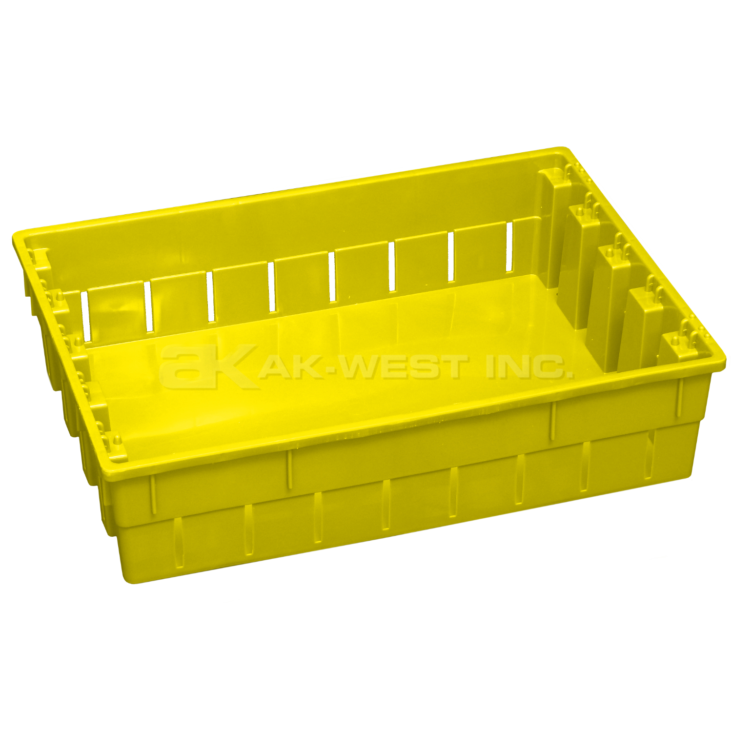 Yellow, 19"L x 13"W x 5"H Stack and Nest Container w/ Vented Sides and Solid Base