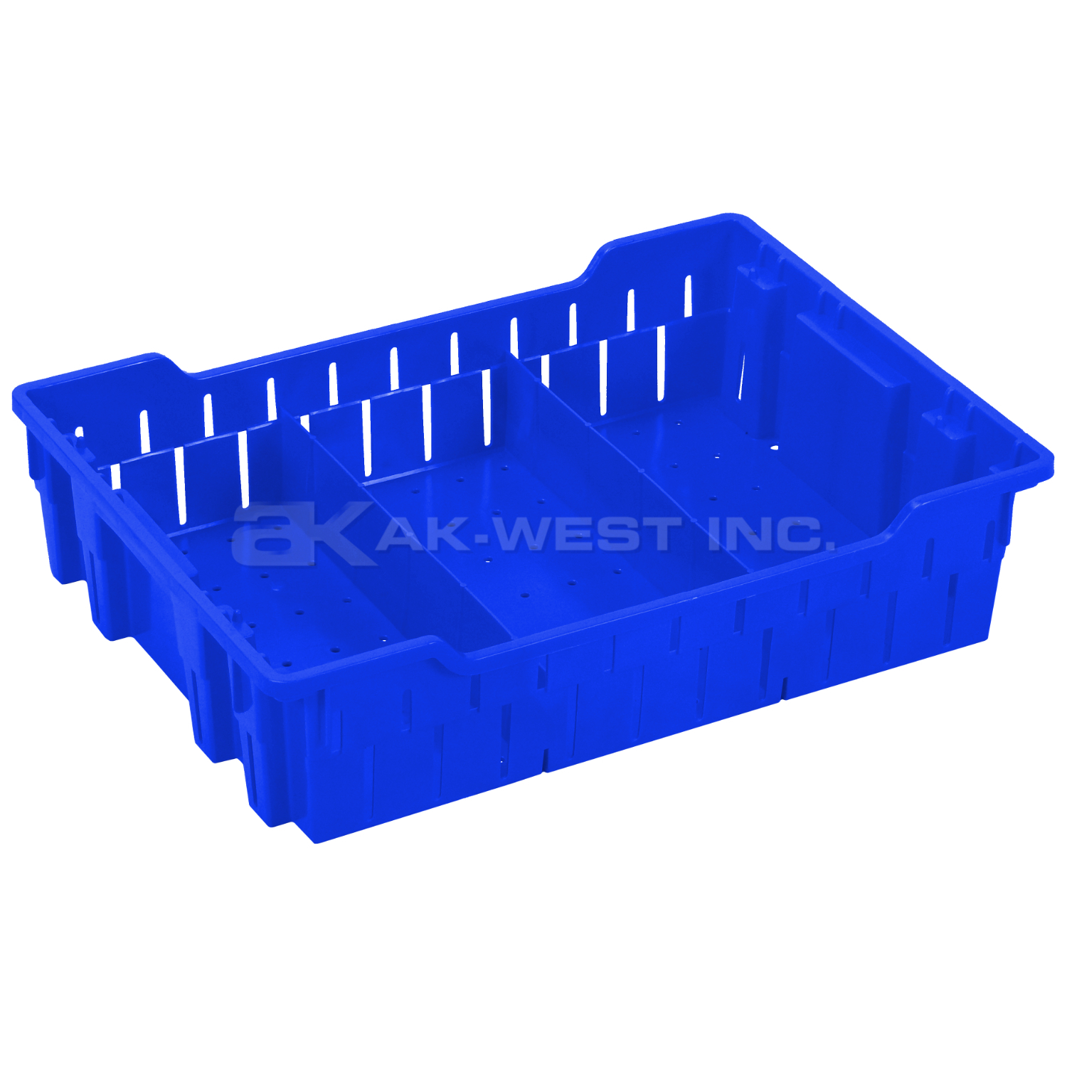 Blue, 19"L x 13"W x 5"H Stack and Nest Container w/ Vented Sides and Base w/ Dividers