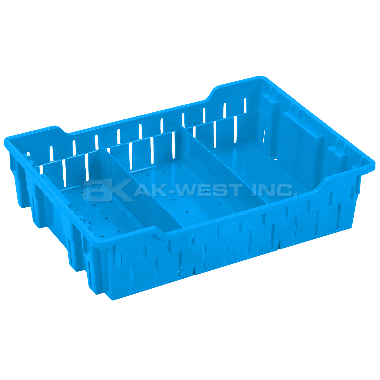 Lt. Blue, 19"L x 13"W x 5"H Stack and Nest Container w/ Vented Sides and Base w/ Dividers