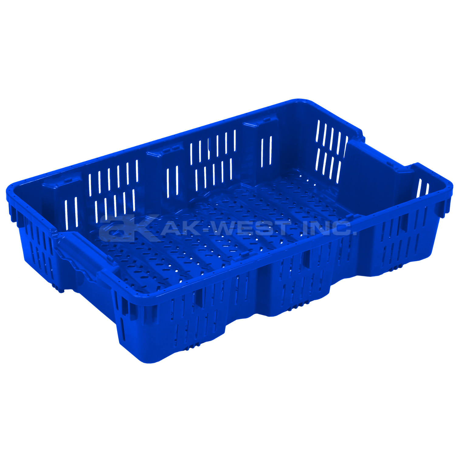 Blue, 24"L x 16"W x 5"H Wavy Stack and Nest Container w/ Vented Sides and Base