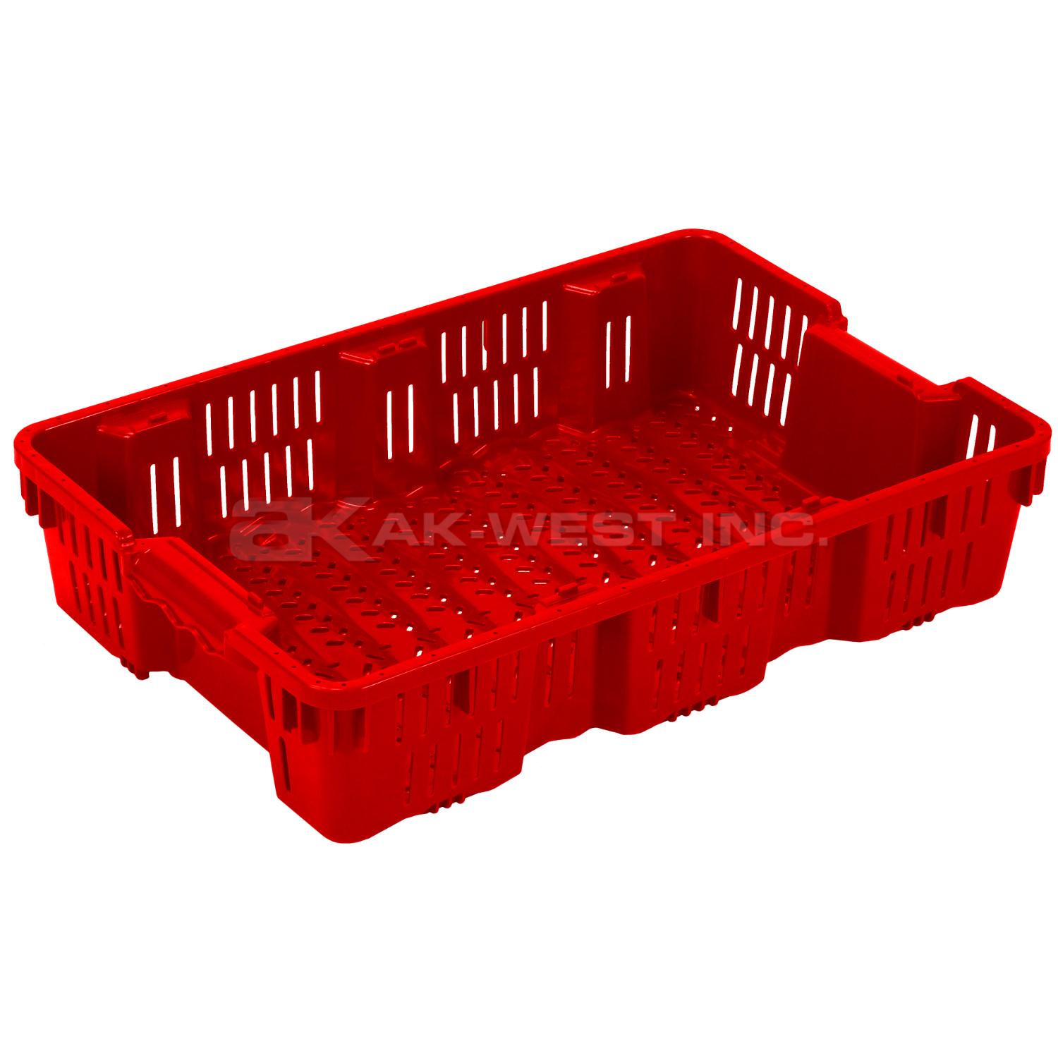 Red, 24"L x 16"W x 5"H Wavy Stack and Nest Container w/ Vented Sides and Base