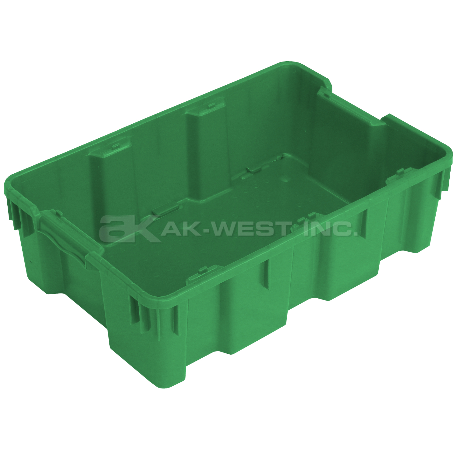Green, 24"L x 16"W x 7"H Stack and Nest Container w/ Solid Sides and Base