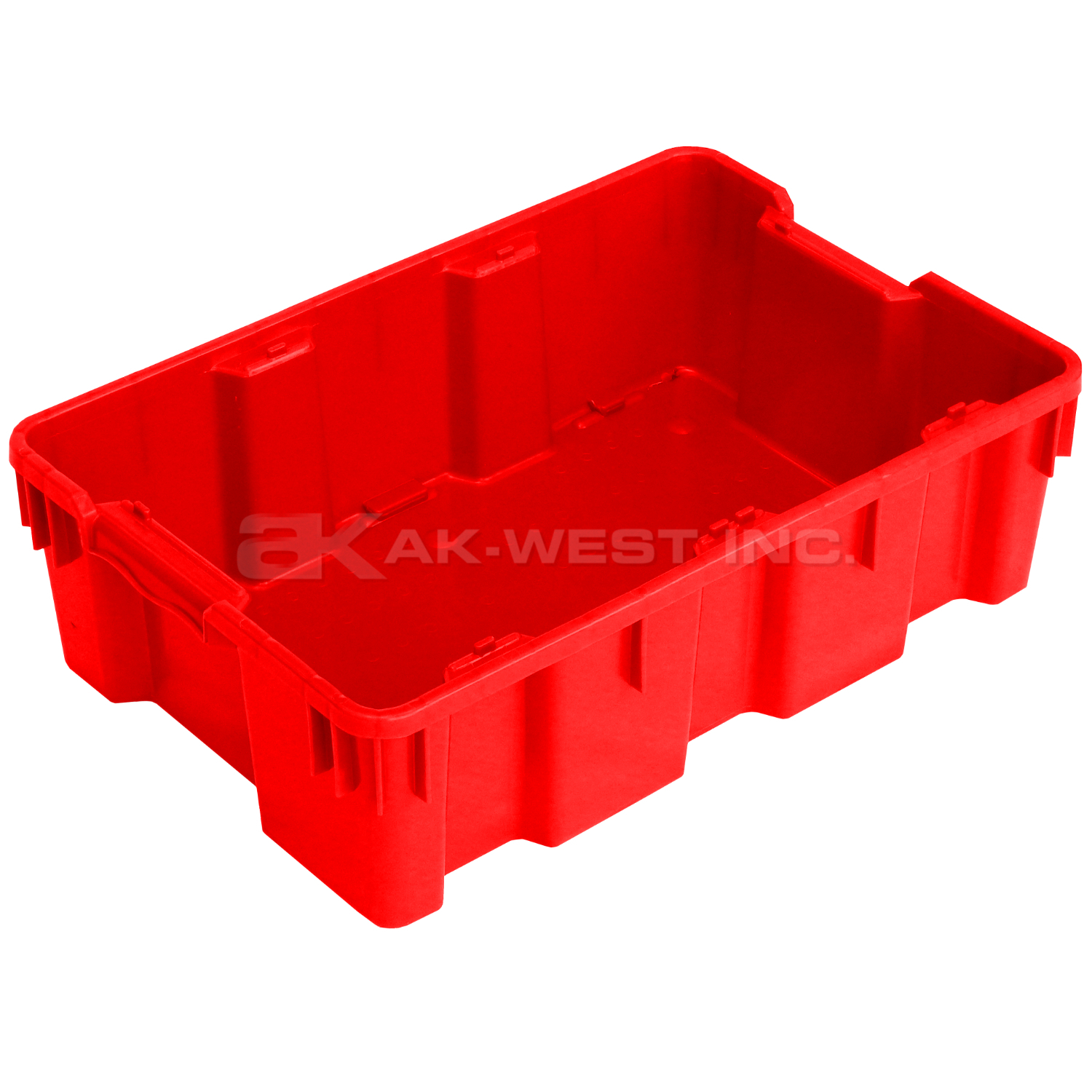 Red, 24"L x 16"W x 7"H Stack and Nest Container w/ Solid Sides and Base