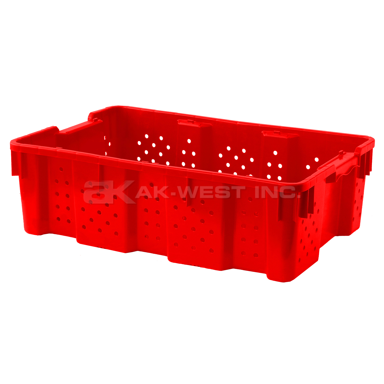 Red, 24"L x 16"W x 7"H Stack and Nest Container w/ Vented Sides and Base