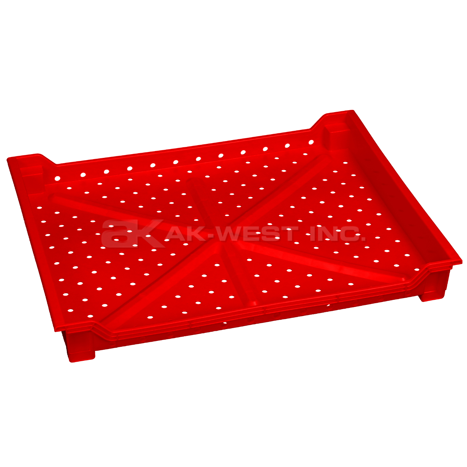 Red, 24"L x 18"W x 3"H Stackable Tray w/ Vented Sides and Base