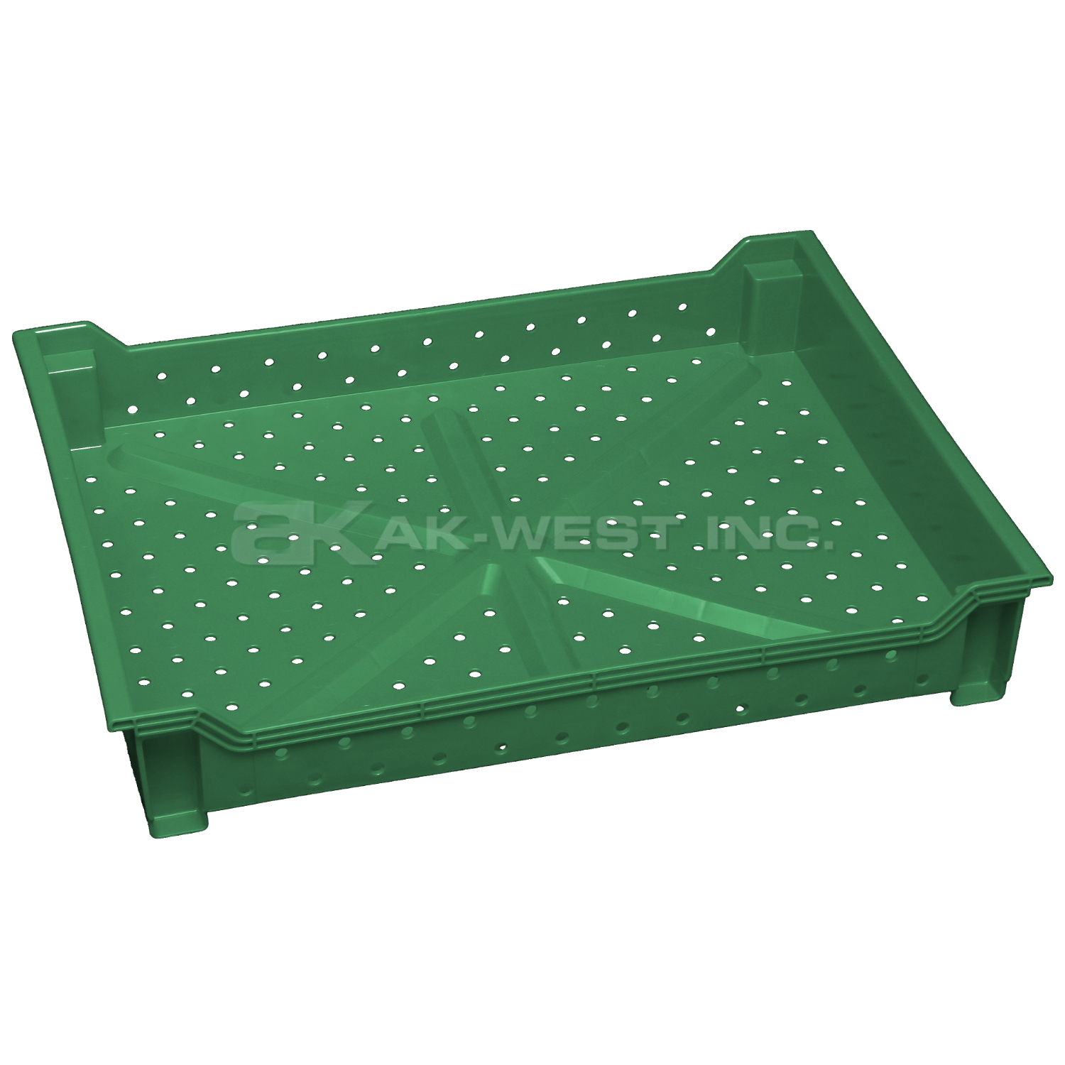 Green, 24"L x 18"W x 4"H Stackable Tray w/ Vented Sides and Base