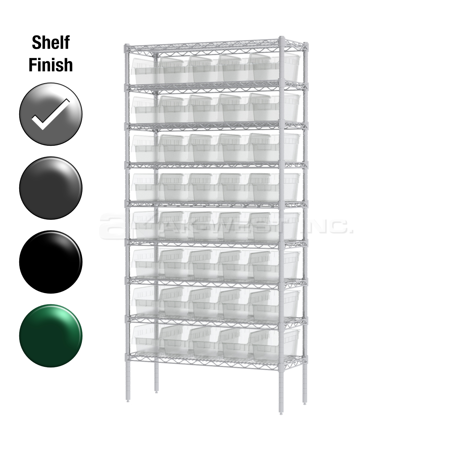 12"D x 36"W x 74"H Chrome Shelf w/ (9) Shelves and (40) 30090s