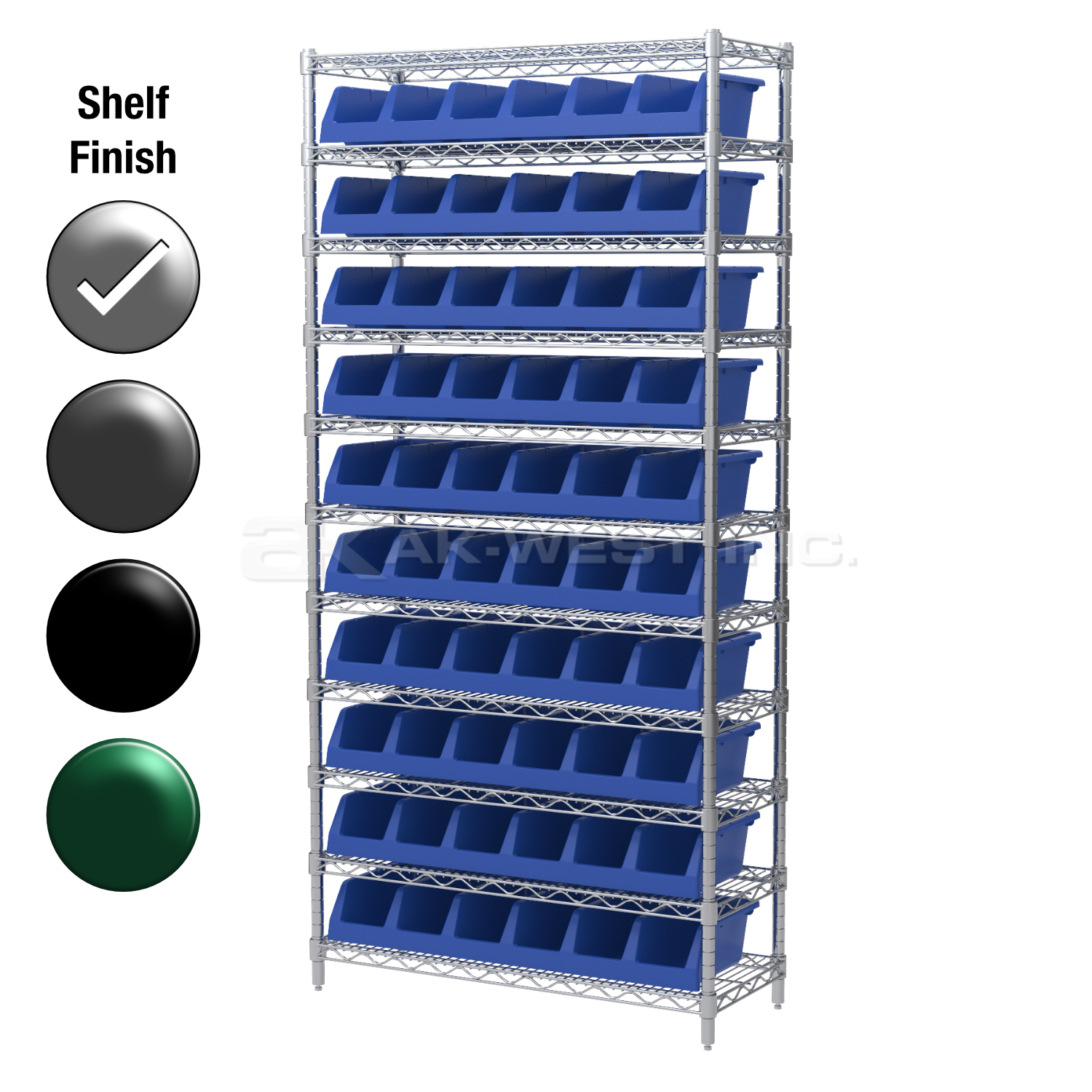 12"D x 36"W x 74"H Chrome Shelf w/ (11) Shelves and (10) 30312s