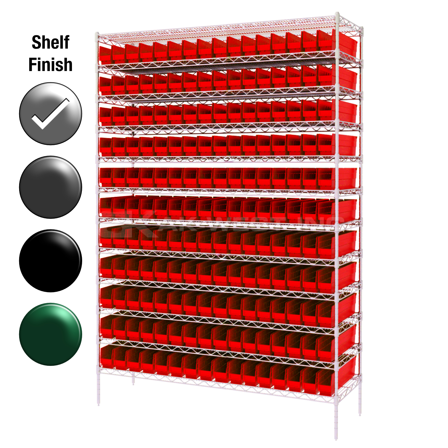 12"D x 48"W x 74"H Chrome Shelf w/ (12) Shelves and (176) 30110s