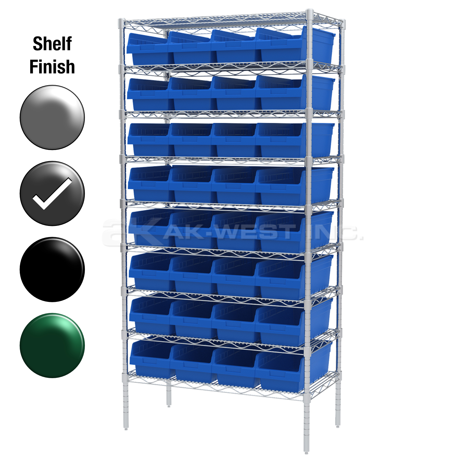 18"D x 36"W x 74"H Grey Epoxy Shelf w/ (9) Shelves and (32) 30088s