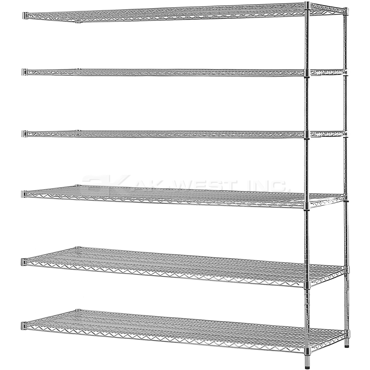 Chrome, 18"D x 72"W x 74"H, 6 Shelf, Wire Shelving Adder Kit