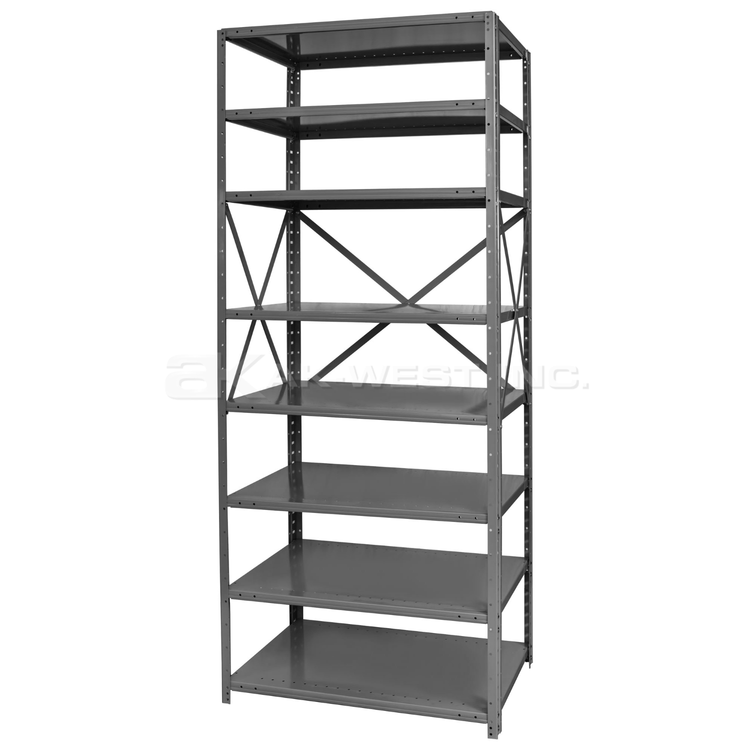 Grey, Heavy-Duty, 12" x 36" x 79" Free Standing, Open 8 Shelf Steel Shelf Kit