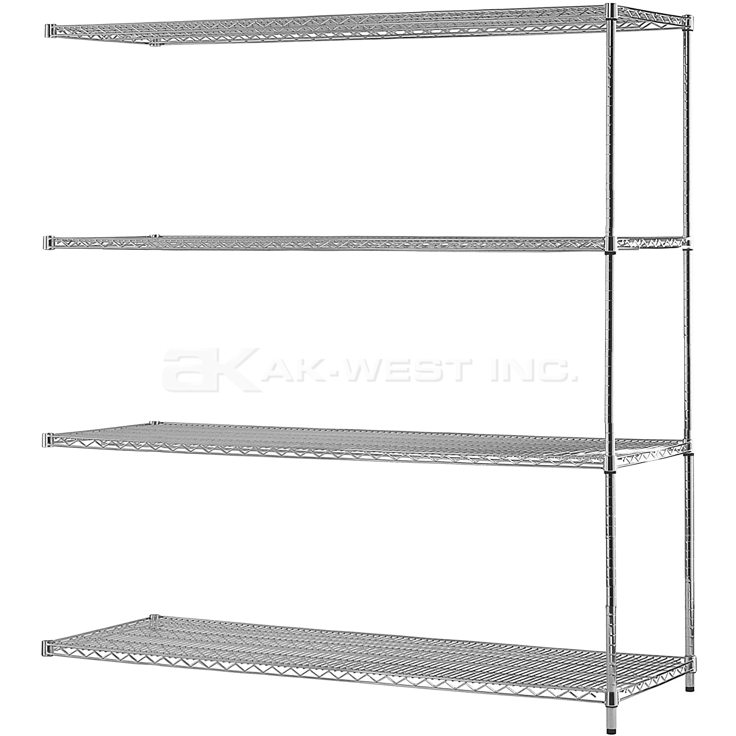 Chrome, 18"D x 72"W x 96"H, 4 Shelf, Wire Shelving Adder Kit