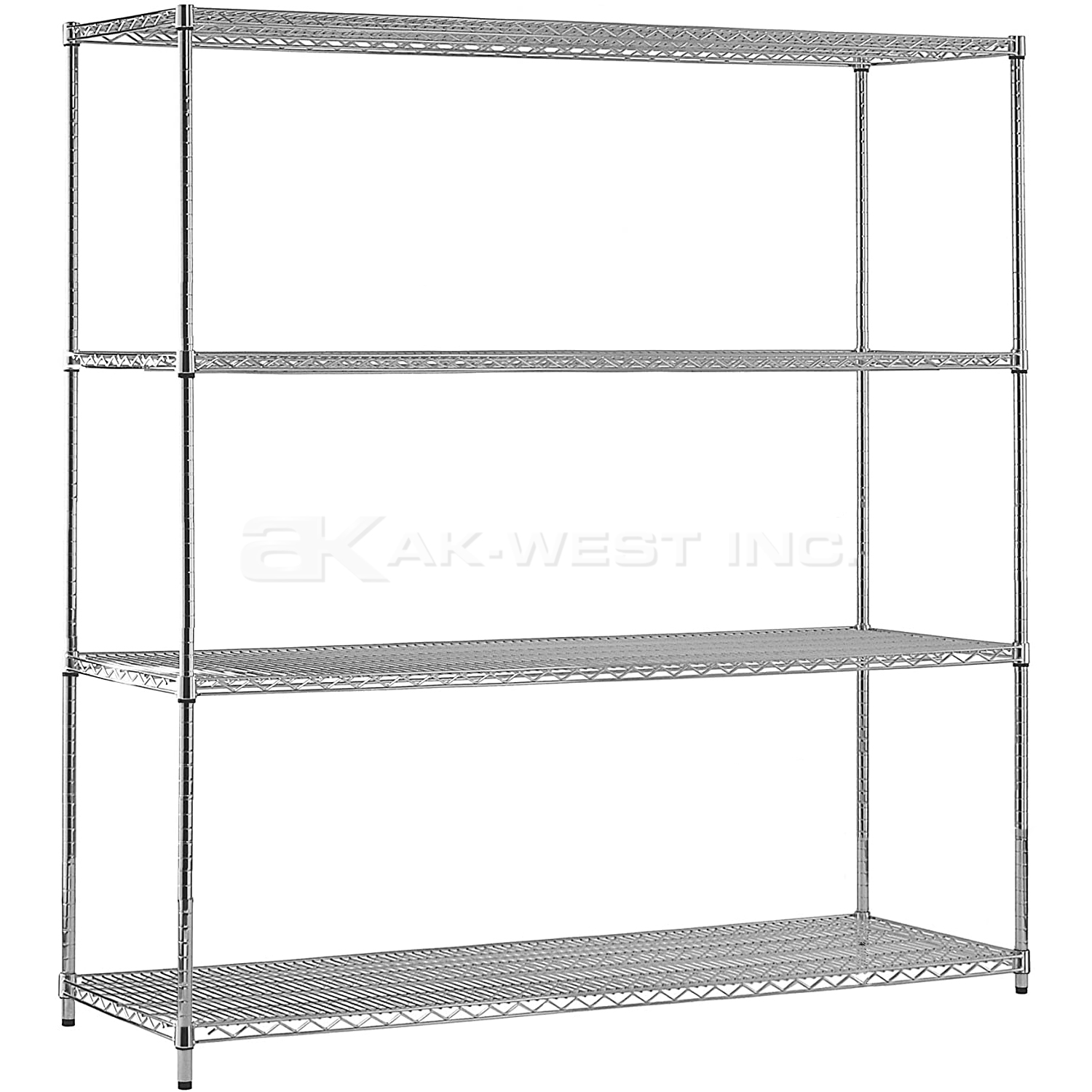 Chrome, 18"D x 72"W x 96"H, 4 Shelf, Wire Shelving Starter Kit