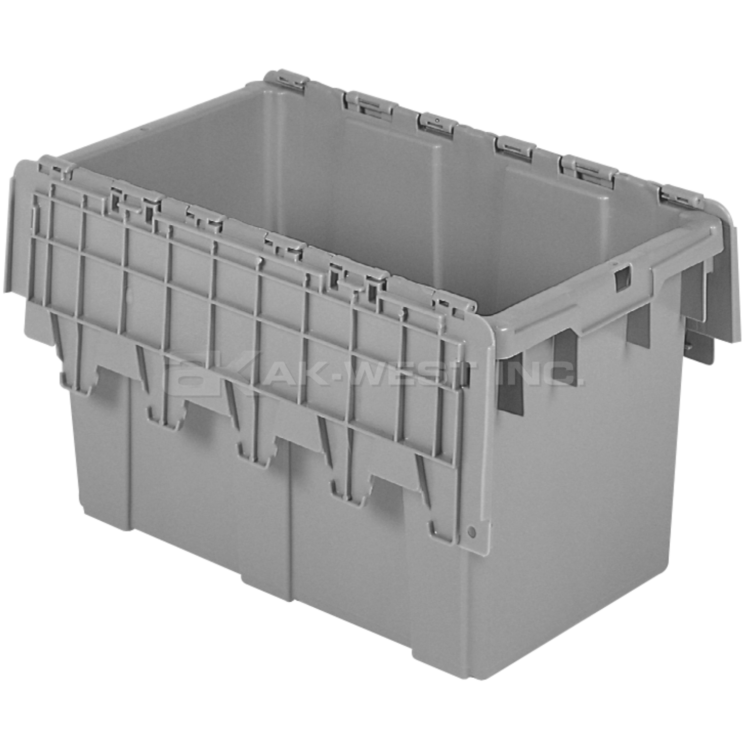 Grey, 22" x 13" x 12" Attached Lid Container, Traction Bottom