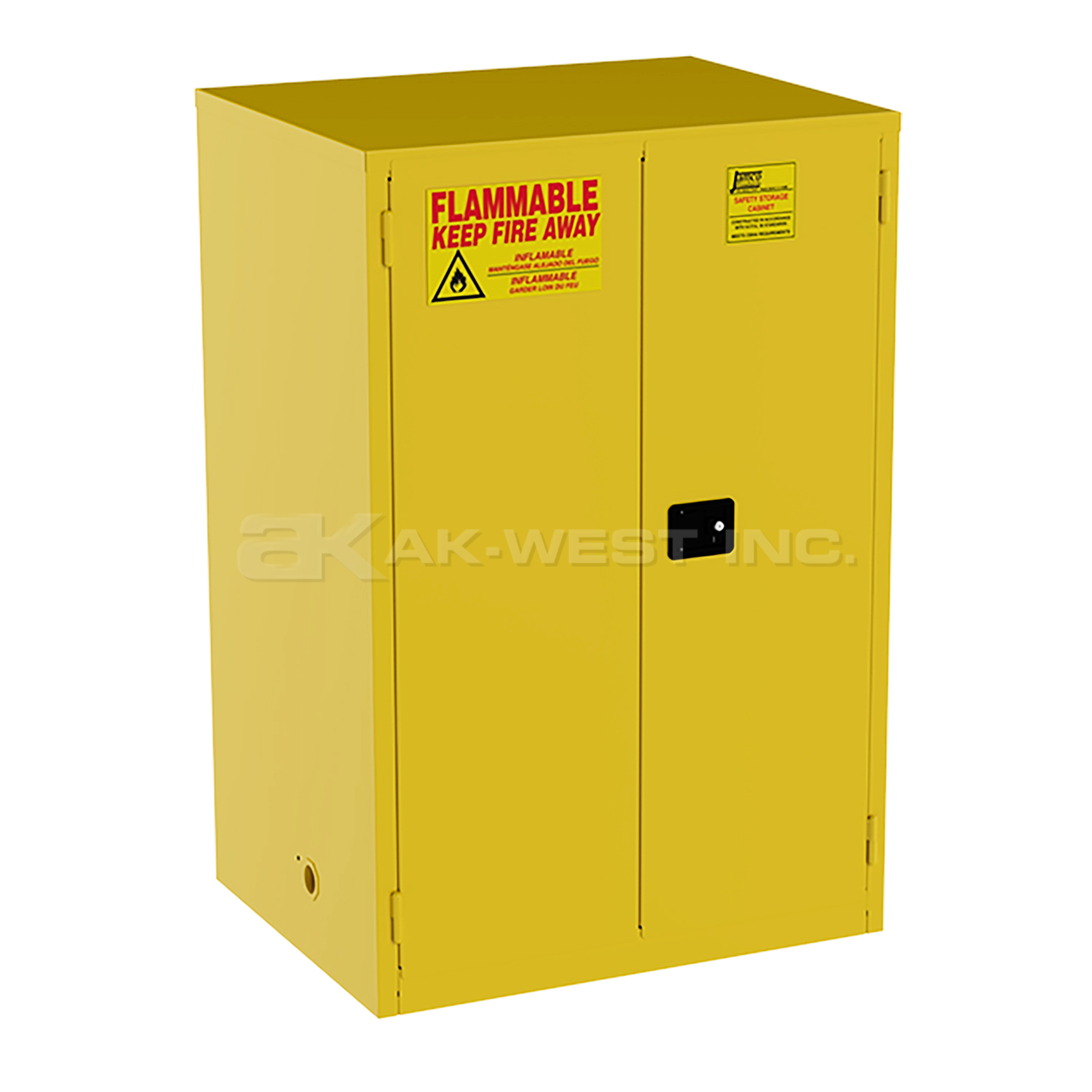 Yellow, 43"L x 34"W x 65"H, 90 Gallon, 2 Door, Manual Close, 2 Shelf, Safety Flammable Cabinet