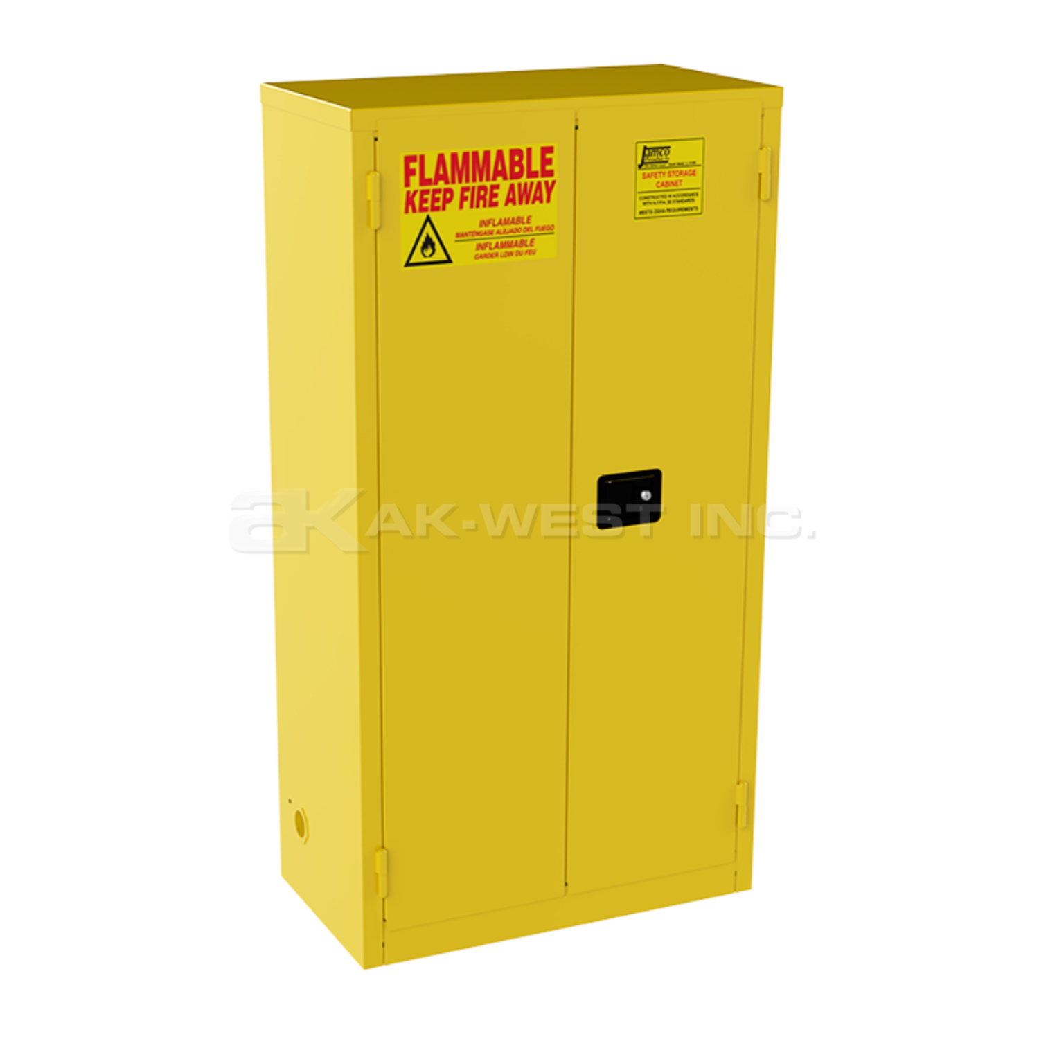 Yellow, 34"L x 18"W x 65"H, 44 Gallon, 2 Door, Self Close, 3 Shelf, Safety Flammable Cabinet
