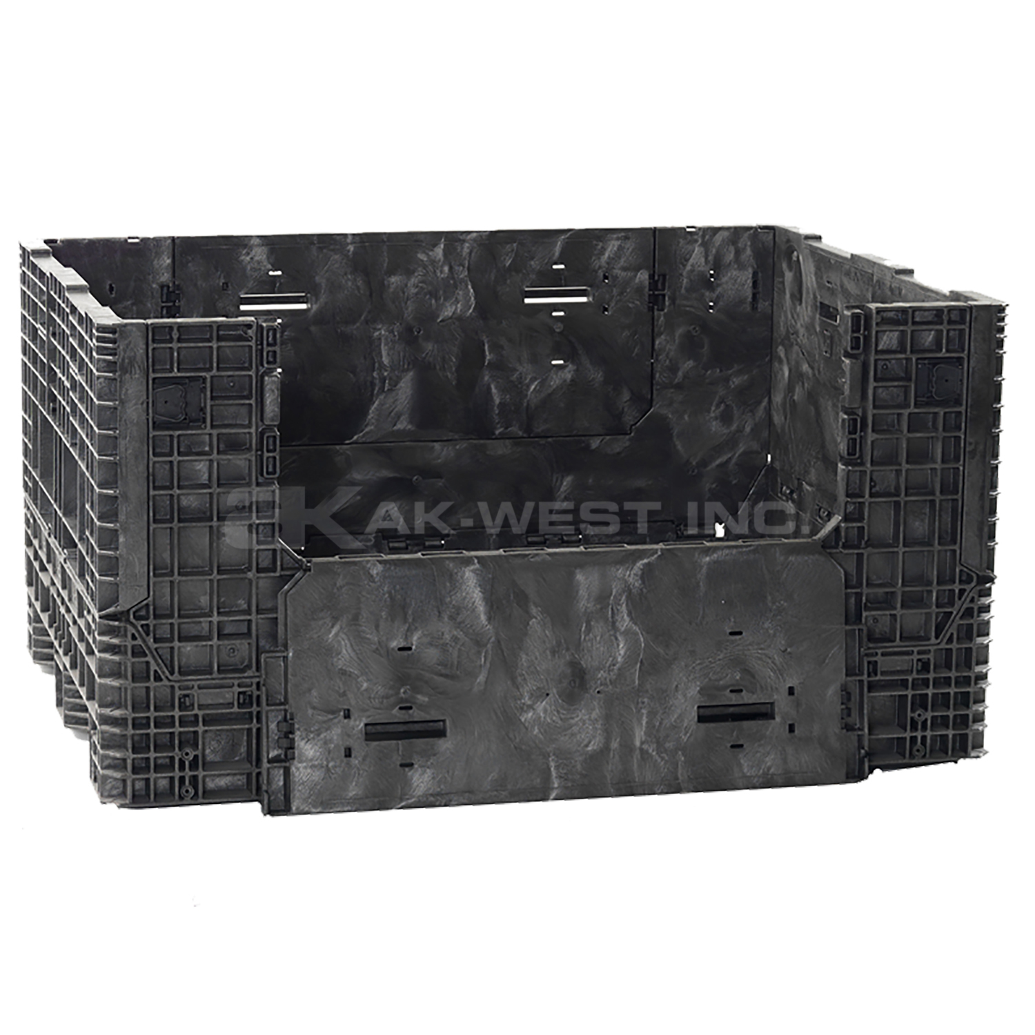 Black, 64/1/2" x 48" x 34", Extended Length Bulk Box, 2 Side Gates, 2000lbs Cap.