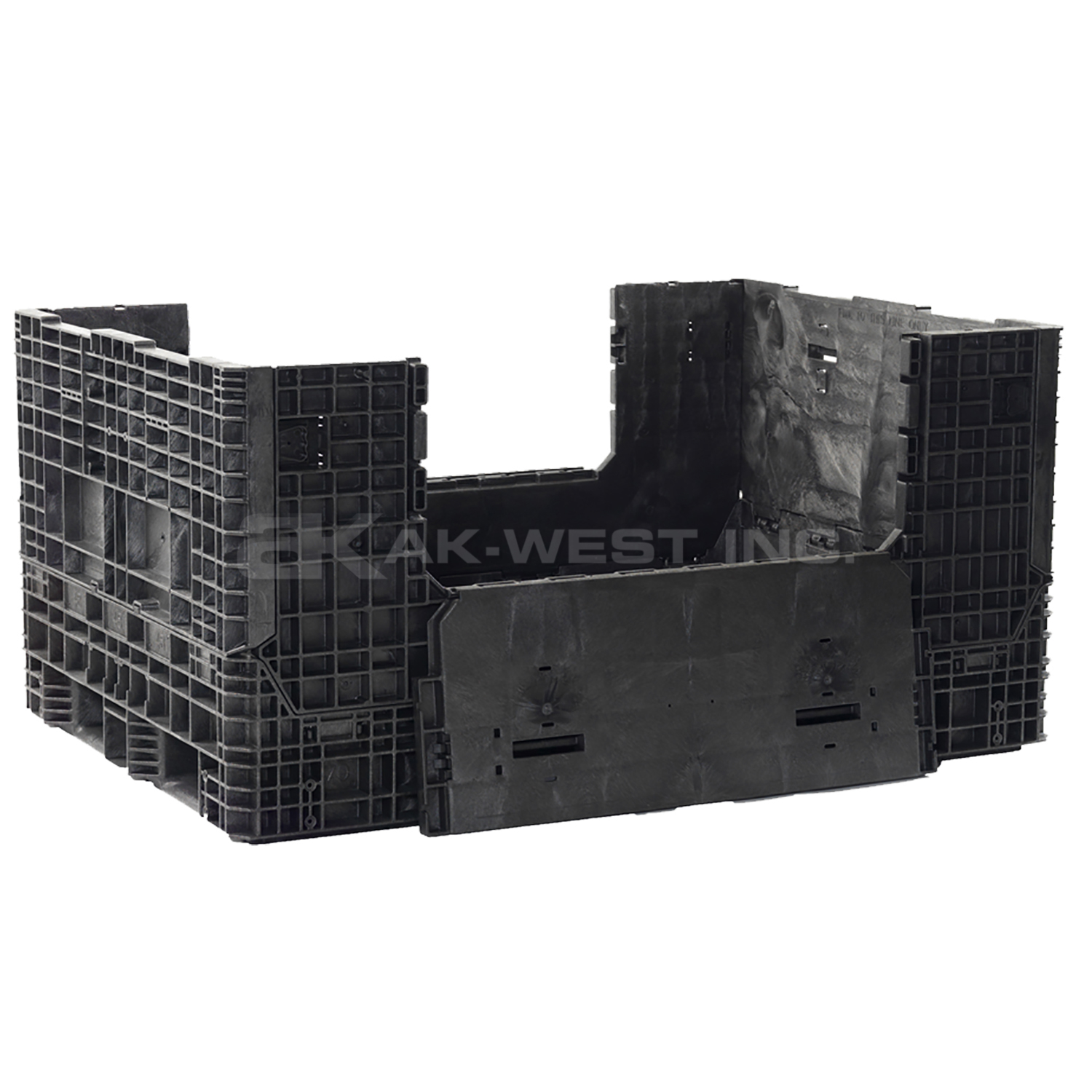 Black, 70" x 48" x 34", Extended Length Bulk Box, 2 Side Gates, 2000lbs Cap.