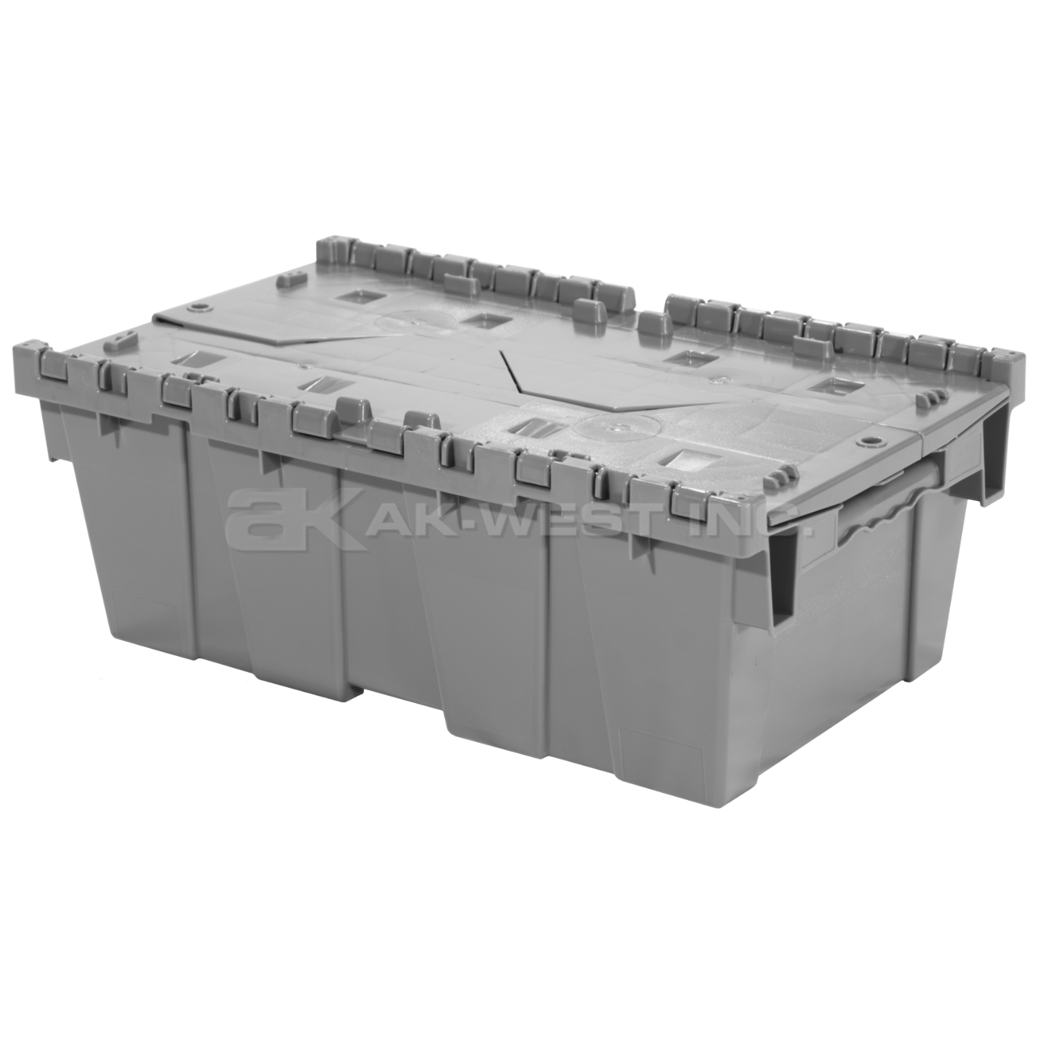 Grey, 20" x 12" x 7" Attached Lid Container, Traction Bottom