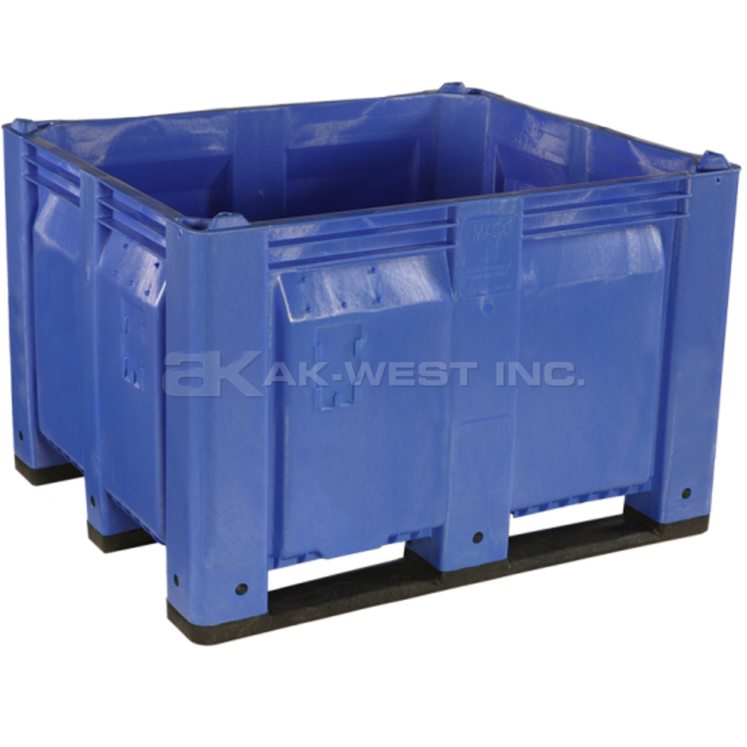 Blue, 48"L x 40"W x 31"H Bulk Container w/ Solid Sides, Long Side Runners