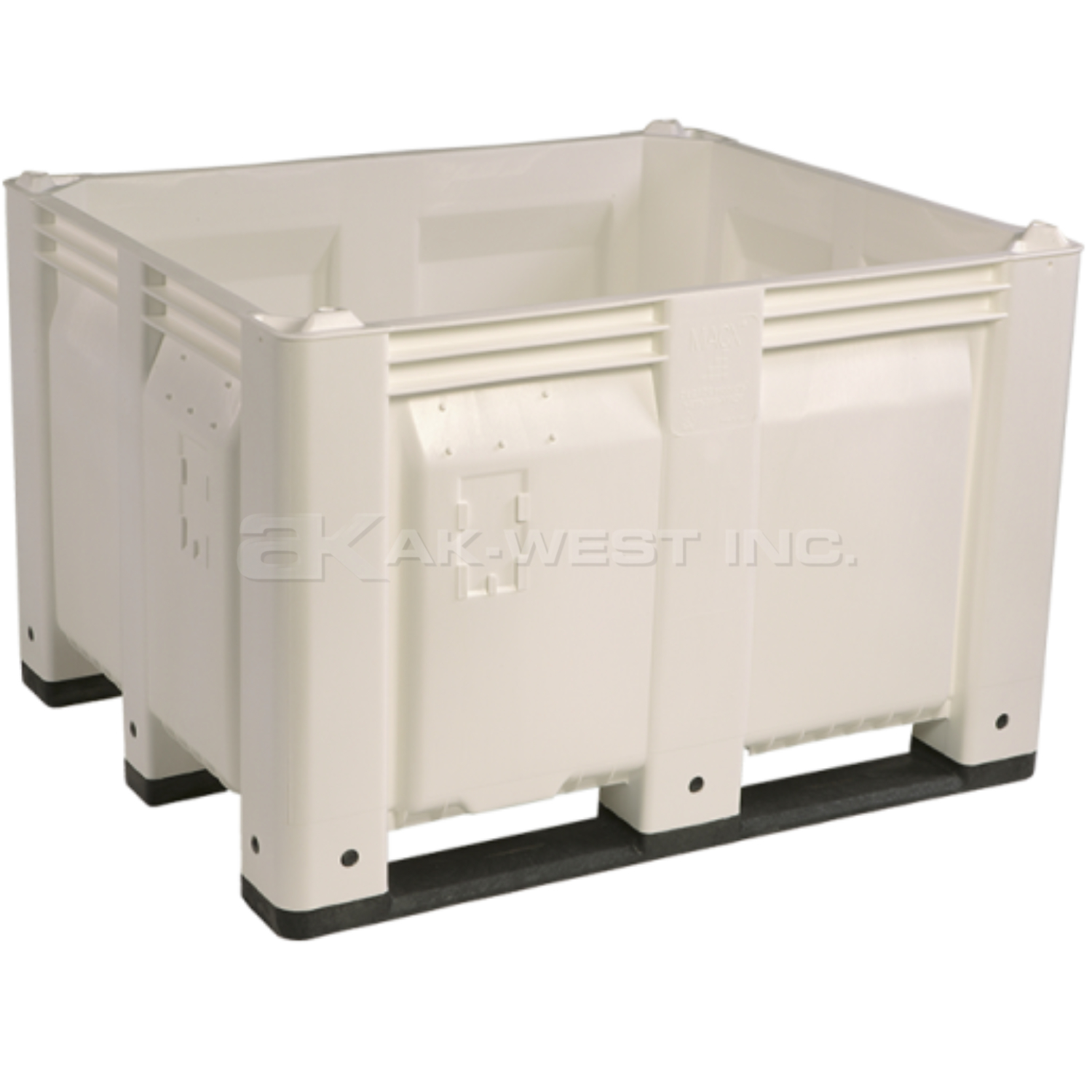 White, 48"L x 40"W x 31"H Bulk Container w/ Solid Sides, Long Side Runners