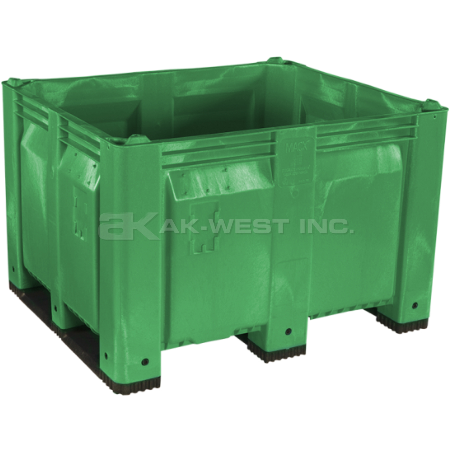 Green, 48"L x 40"W x 31"H Bulk Container w/ Solid Sides, Short Side Runners
