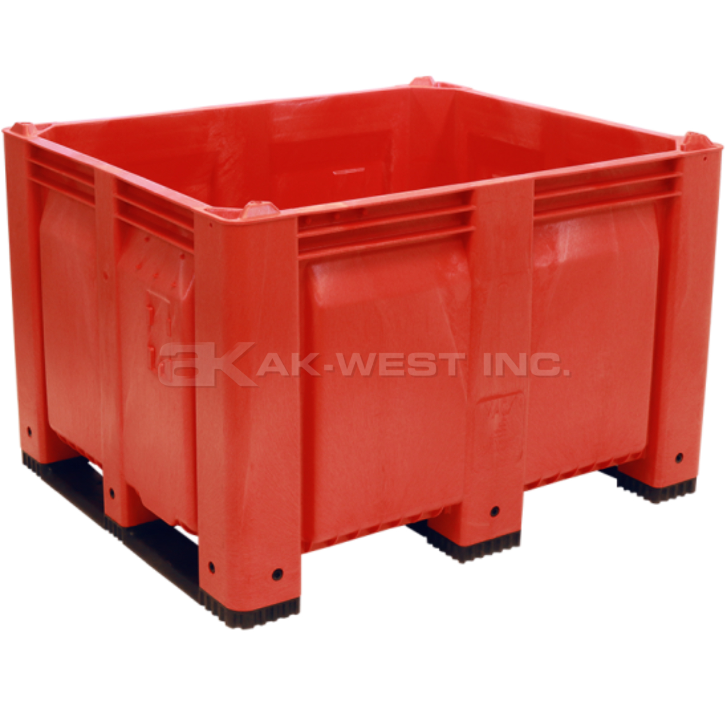 Red, 48"L x 40"W x 31"H Bulk Container w/ Solid Sides, Short Side Runners