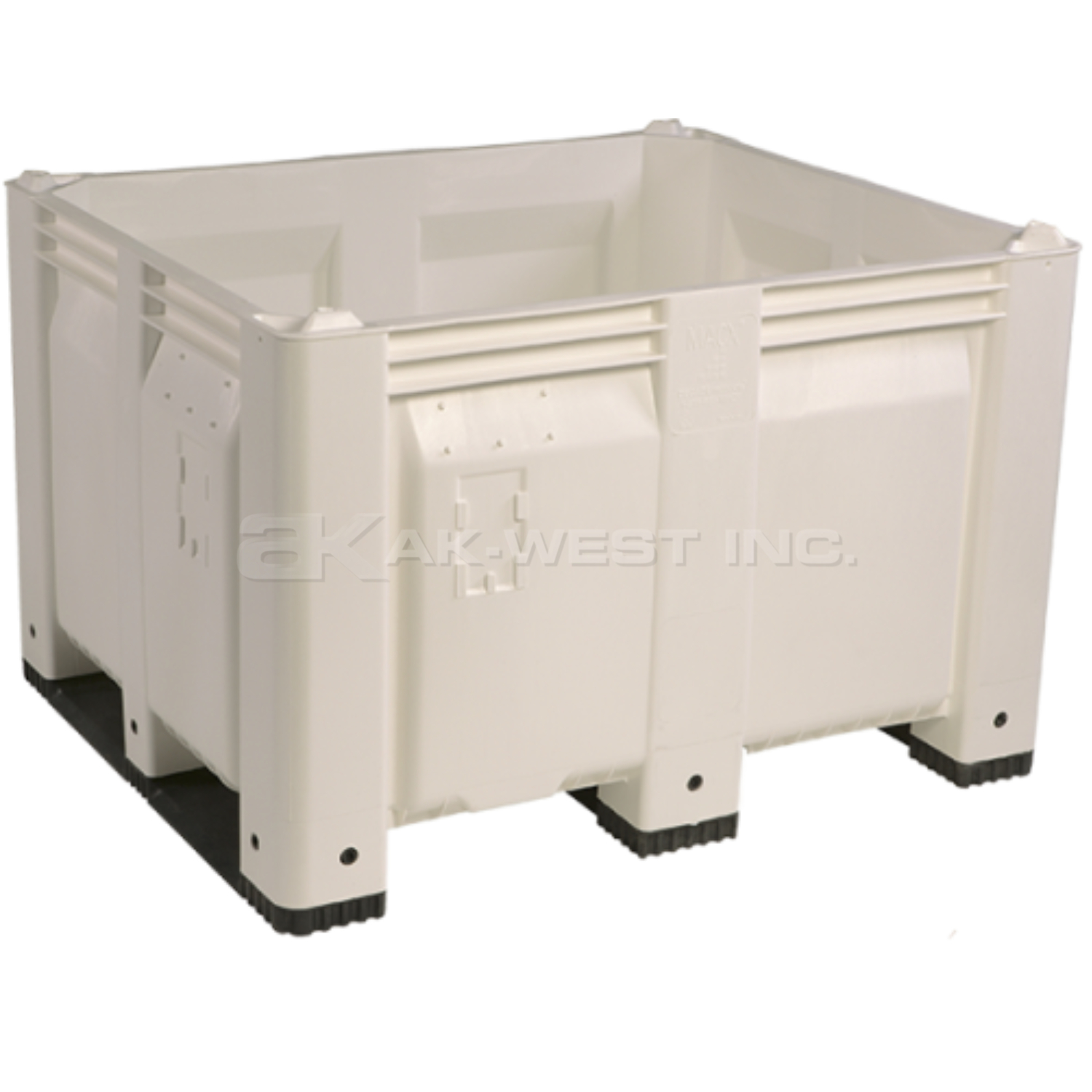 White, 48"L x 40"W x 31"H Bulk Container w/ Solid Sides, Short Side Runners