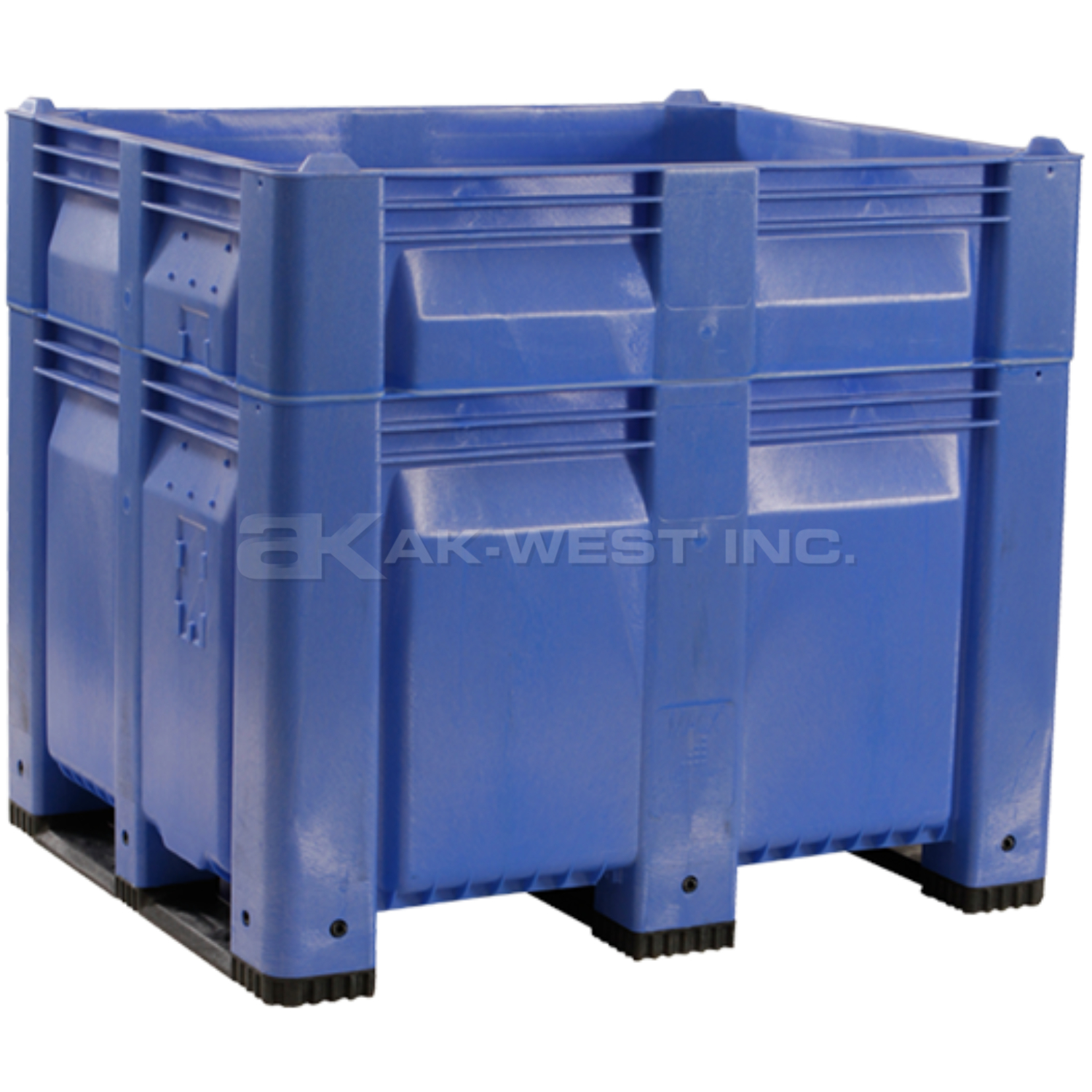 Blue, 48"L x 40"W x 46"H Bulk Container w/ Solid Sides, Short Side Runners