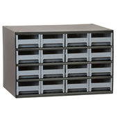 Grey, 17" x 11" x 11" Steel Modular Cabinet w/ 16 Drawers - Drawer Size 4" x 2-1/8" x 10-9/16"