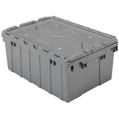 Grey, 21" x 15" x 9" Attached Lid Container, Traction Bottom (6 Per Carton)