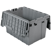 Grey, 21" x 15" x 12" Attached Lid Container, Traction Bottom (6 Per Carton)