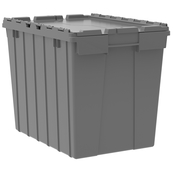 Grey, 21" x 15" x 17" Attached Lid Container, Traction Bottom (3 Per Carton)