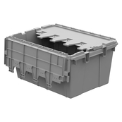 Grey, 21" x 15" x 9" Attached Lid Container, Traction Bottom