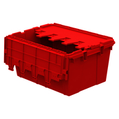 Red, 21" x 15" x 9" Attached Lid Container, Traction Bottom