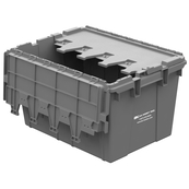 Grey, 21" x 15" x 12" Attached Lid Container, Traction Bottom