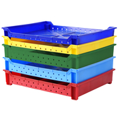 Blue, 24"L x 18"W x 3"H Stackable Tray w/ Vented Sides and Base