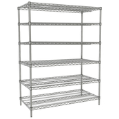 Chrome, 24"D x 48"W x 63"H, 6 Shelf, Wire Shelving Starter Kit