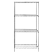 Chrome, 12"D x 36"W x 74"H, 4 Shelf, Wire Shelving Starter Kit