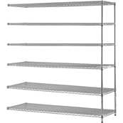 Chrome, 18"D x 72"W x 74"H, 6 Shelf, Wire Shelving Adder Kit